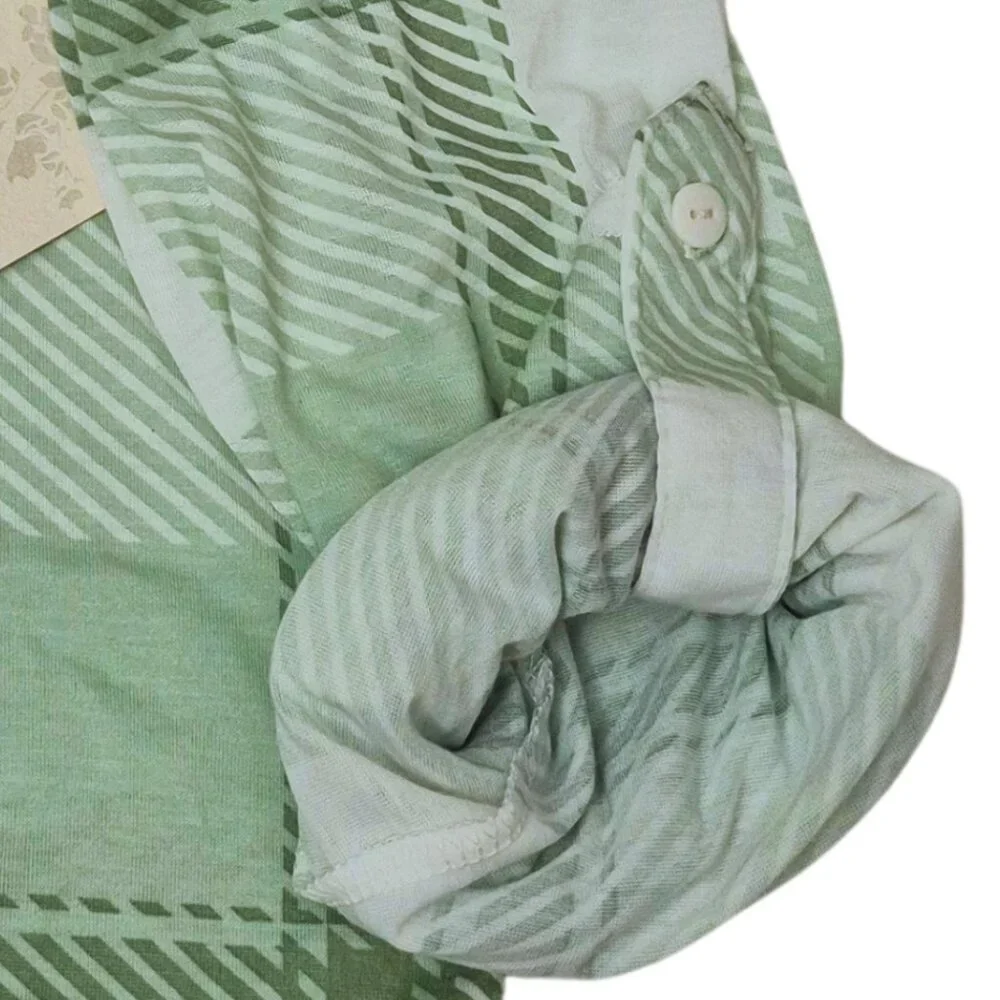 NWT Passport Womens Green Plaid Button Up Shirt Size M Front Tie Roll Tab Sleeve - Picture 7 of 10